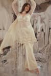 Buy_TUHINA SRIVASTAVA_Off White Tulle Embroidered Patchwork Leaf Front Cut-out Layered Kurta Set _at_Aza_Fashions