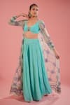 Buy_TUHINA SRIVASTAVA_Blue Tulle Embroidery Floral Jacket Open Neck Jaal And Sharara Set _at_Aza_Fashions