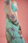 Buy_TUHINA SRIVASTAVA_Blue Tulle Embroidery Floral Jacket Open Neck Jaal And Sharara Set _Online_at_Aza_Fashions