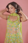 Shop_TUHINA SRIVASTAVA_Green Tulle Embroidery Leopard Spots Sweetheart Wilderness Kurta Sharara Set _at_Aza_Fashions