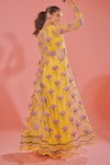 TUHINA SRIVASTAVA_Yellow Tulle Embroidery Floral Jacket Open Neck Blossom And Sharara Set _Online_at_Aza_Fashions