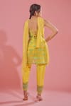 TUHINA SRIVASTAVA_Yellow Tulle Embroidery Floral Swirl Neck Flower Bloom Kurta Pant Set _Online_at_Aza_Fashions