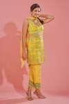 Buy_TUHINA SRIVASTAVA_Yellow Tulle Embroidery Floral Swirl Neck Flower Bloom Kurta Pant Set _Online_at_Aza_Fashions