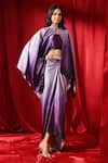 Buy_B'Infinite_Purple Satin Embellished Bead Round Shaded Cape Draped Skirt Set _at_Aza_Fashions