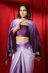 B'Infinite_Purple Satin Embellished Bead Round Shaded Cape Draped Skirt Set _at_Aza_Fashions