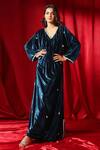 Buy_B'Infinite_Blue Velvet Embellished V Neck Celestial Dress_at_Aza_Fashions