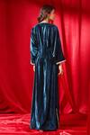 Shop_B'Infinite_Blue Velvet Embellished V Neck Celestial Dress_at_Aza_Fashions