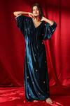 Buy_B'Infinite_Blue Velvet Embellished V Neck Celestial Dress_Online_at_Aza_Fashions