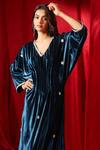 B'Infinite_Blue Velvet Embellished V Neck Celestial Dress_at_Aza_Fashions
