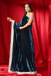 Shop_B'Infinite_Blue Velvet Embellished One-shoulder Celestial Dress _Online_at_Aza_Fashions