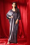 Buy_B'Infinite_Grey Velvet Embellished Cutdana V Neck Mystic Draped Dress _at_Aza_Fashions