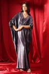 Buy_B'Infinite_Grey Velvet Embellished Cutdana V Neck Mystic Draped Dress _Online_at_Aza_Fashions