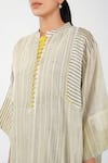 Buy_Diva by Sangeeta Ranka_White Chanderi Block Print Stripes Round High-low Kurta Trouser Set _Online_at_Aza_Fashions