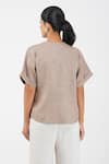 Shop_Diva by Sangeeta Ranka_Brown Irish Linen Plain V Neck Pintuck Asymmetric Shirt _at_Aza_Fashions