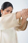 Buy_Diva by Sangeeta Ranka_Beige Chanderi Plain Mandarin Collar Ombre Pintuck Kurta And Trouser Set _Online_at_Aza_Fashions