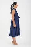 Buy_Diva by Sangeeta Ranka_Blue Chanderi Plain Mandarin Collar Panelled Dress _Online_at_Aza_Fashions