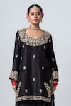 Pants and Pajamas_Black Embroidery Floral Round Neck Kurta With Sharara _Online_at_Aza_Fashions