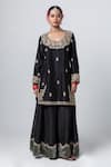 Buy_Pants and Pajamas_Black Embroidery Floral Round Neck Kurta With Sharara _at_Aza_Fashions