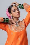 Pants and Pajamas_Orange Embroidery Floral Round Neck Flower Kurta With Sharara _Online_at_Aza_Fashions