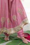 Pants and Pajamas_Pink Embroidery Floral U Neck Silk Chanderi Anarkali With Churidar _Online_at_Aza_Fashions