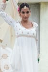 Pants and Pajamas_White Embroidery Floral U Neck Silk Chanderi Anarkali With Churidar _Online_at_Aza_Fashions