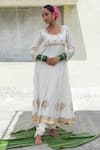 Buy_Pants and Pajamas_White Embroidery Floral U Neck Silk Chanderi Anarkali With Churidar _at_Aza_Fashions