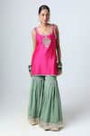 Buy_Pants and Pajamas_Pink Embroidery Floral Scoop Neck Butti Kurta With Sharara _at_Aza_Fashions