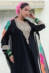 Pants and Pajamas_Black Embroidery Floral Round Neck Yoke Kurta Pant Set _Online_at_Aza_Fashions