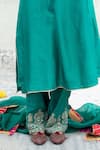 Pants and Pajamas_Green Embroidery Floral Round Neck Flower Yoke Kurta Pant Set _at_Aza_Fashions