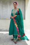 Buy_Pants and Pajamas_Green Embroidery Floral Round Neck Flower Yoke Kurta Pant Set _at_Aza_Fashions