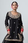 Shop_Pants and Pajamas_Black Embroidery Floral Round Neck Kurta Sharara Set _Online_at_Aza_Fashions