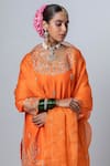 Shop_Pants and Pajamas_Orange Embroidery Floral Round Neck Flower Kurta Sharara Set _Online_at_Aza_Fashions