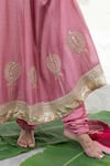 Shop_Pants and Pajamas_Pink Embroidery Floral U Neck Silk Chanderi Anarkali Churidar Set _Online_at_Aza_Fashions