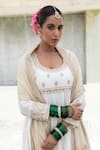 Buy_Pants and Pajamas_White Embroidery Floral U Neck Silk Chanderi Anarkali Churidar Set _Online_at_Aza_Fashions