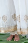 Pants and Pajamas_White Embroidery Floral U Neck Silk Chanderi Anarkali Churidar Set _at_Aza_Fashions