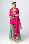 Buy_Pants and Pajamas_Pink Embroidery Floral Scoop Neck Butti Kurta Sharara Set _Online_at_Aza_Fashions