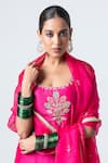 Shop_Pants and Pajamas_Pink Embroidery Floral Scoop Neck Butti Kurta Sharara Set _Online_at_Aza_Fashions