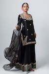 Pants and Pajamas_Black Embroidery Dori Silk Chanderi Contrast Hem Sharara _Online_at_Aza_Fashions