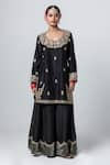 Pants and Pajamas_Black Embroidery Dori Silk Chanderi Contrast Hem Sharara _at_Aza_Fashions