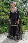 Buy_Pants and Pajamas_Black Embroidery Dori Silk Chanderi Contrast Hem Sharara _at_Aza_Fashions