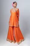 Buy_Pants and Pajamas_Orange Embroidery Dori Silk Chanderi Butti Pattern Sharara _at_Aza_Fashions