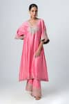 Pants and Pajamas_Pink Cotton Silk Embroidery Zari Thread Sequin Border Pant _Online_at_Aza_Fashions