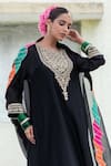 Pants and Pajamas_Black Silk Organza Embroidery Patchwork Scallop Border Dupatta _Online_at_Aza_Fashions