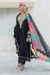 Buy_Pants and Pajamas_Black Silk Organza Embroidery Patchwork Scallop Border Dupatta _at_Aza_Fashions