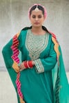 Pants and Pajamas_Green Silk Organza Embroidery Patchwork Scallop Border Dupatta _Online_at_Aza_Fashions