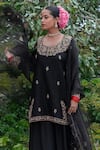 Pants and Pajamas_Black Silk Organza Embroidery Zari Thread Floral Butta Dupatta _Online_at_Aza_Fashions