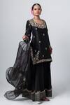 Buy_Pants and Pajamas_Black Silk Organza Embroidery Zari Thread Floral Butta Dupatta _Online_at_Aza_Fashions