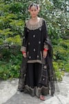 Buy_Pants and Pajamas_Black Silk Organza Embroidery Zari Thread Floral Butta Dupatta _at_Aza_Fashions