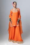 Shop_Pants and Pajamas_Orange Silk Organza Embroidery Zari Thread Placement Dupatta _Online_at_Aza_Fashions