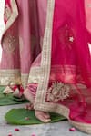 Pants and Pajamas_Magenta Silk Organza Embroidery Zari Thread Sequin Border Dupatta _at_Aza_Fashions